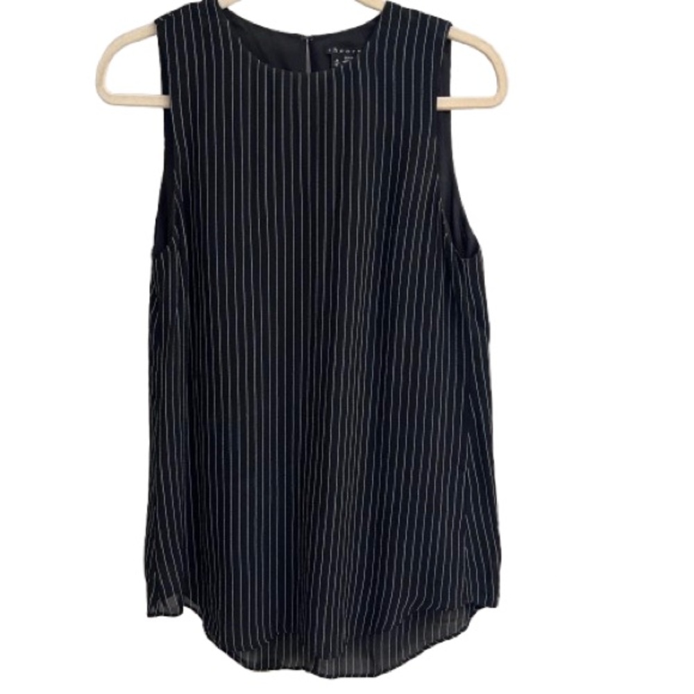Theory Sleeveless Tunic Top | Black with White Stripes | Size M